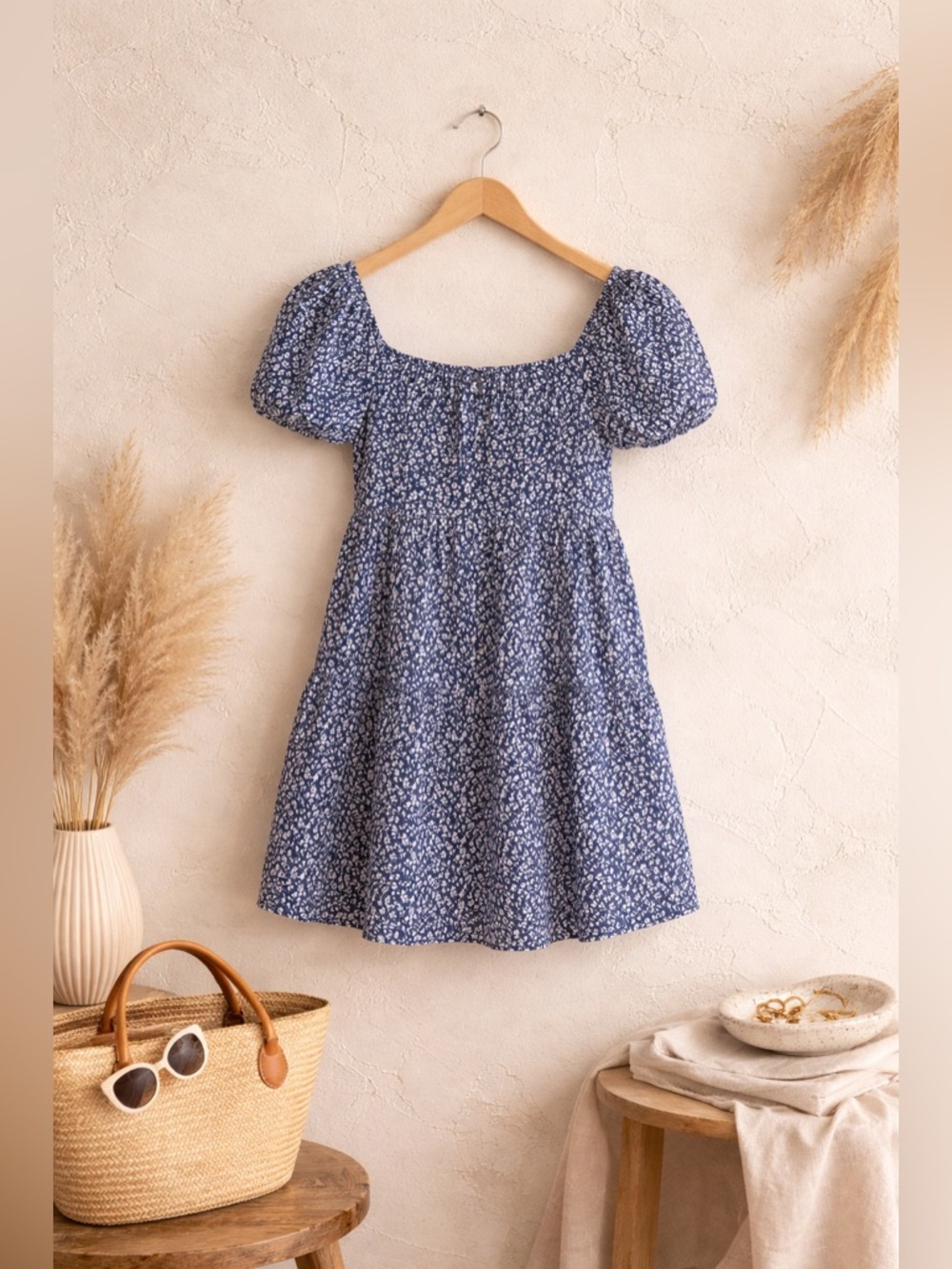 Anthropologie Lacausa Playa Mini Dress Blue Mushroom Small NWT